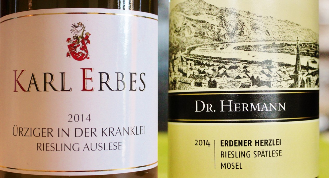 German Wine Label - Karl Erbes Ürziger in der Kranklei and Dr. Hermann Erdener Herzlei
